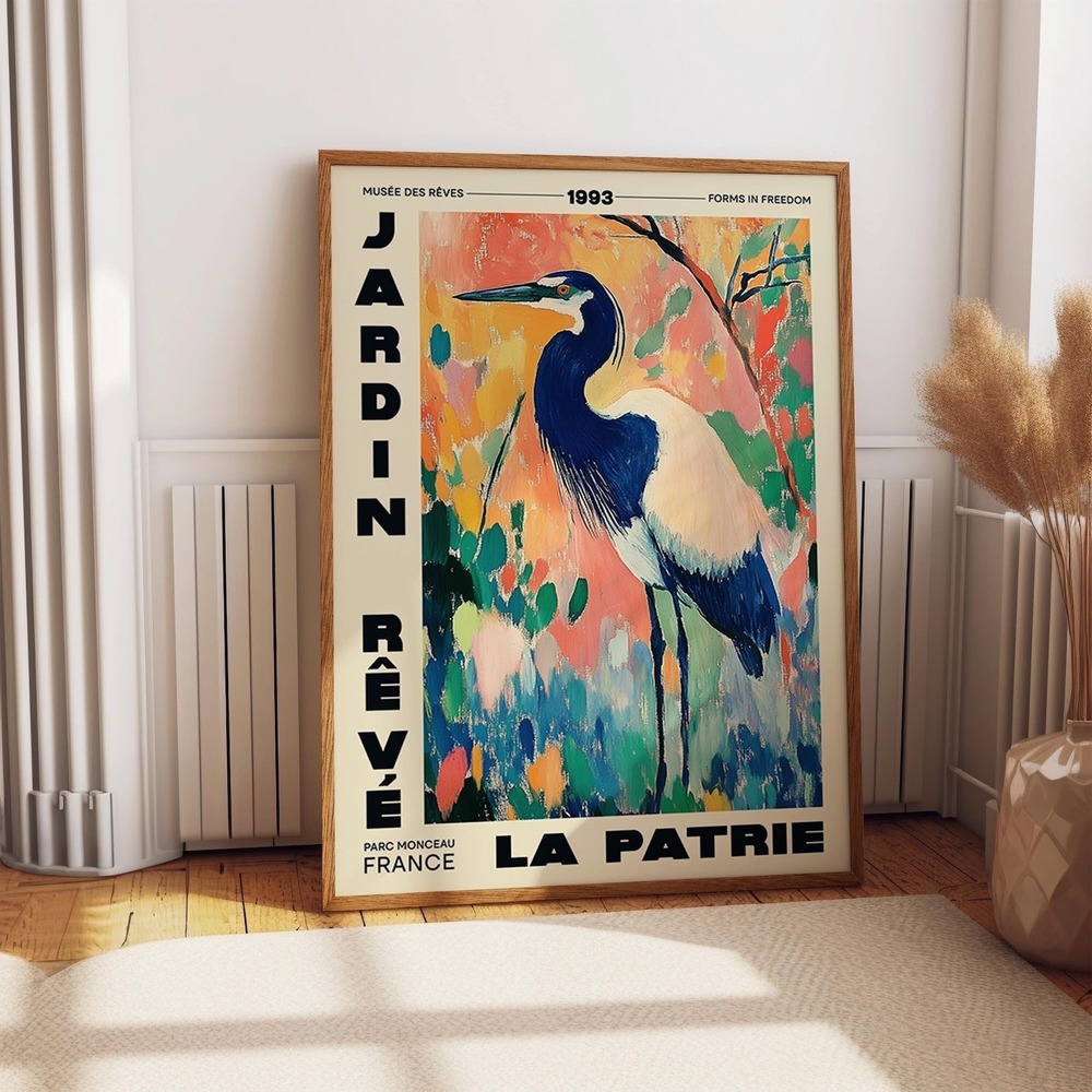 Blue Heron Art Poster – Dream Garden French Exhibition Print